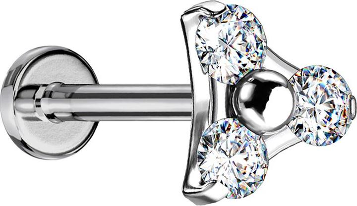 Actual product image Star Piercing Micro Labret inner thread silver triangle three crystals silver (Titanium G23without brass, without brassTitanium G23)