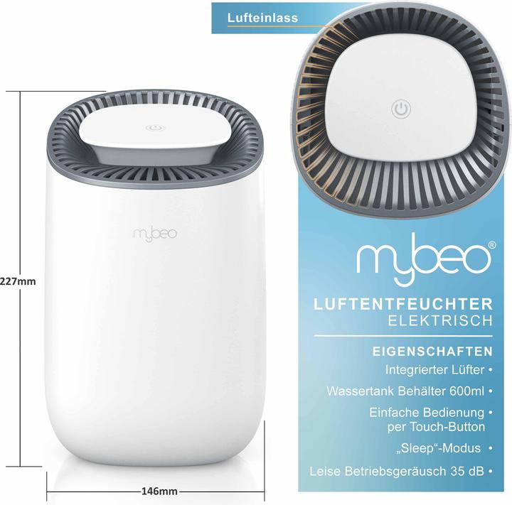 Actual product image Mybeo Luftentfeuchter, elektrischer Entfeuchter, Dehumidifier, Peltier Raumentfeuchter, 600 ml Tank (15 m²)