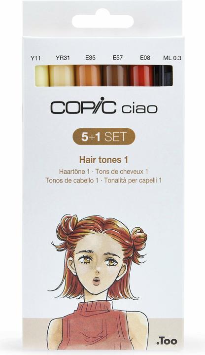 Immagine prodotto Copic Pennarello ciao, 5+1 Set "Toni capelli 1 (Giallo, Marrone, Camoscio, 0.30 mm, 6 x)