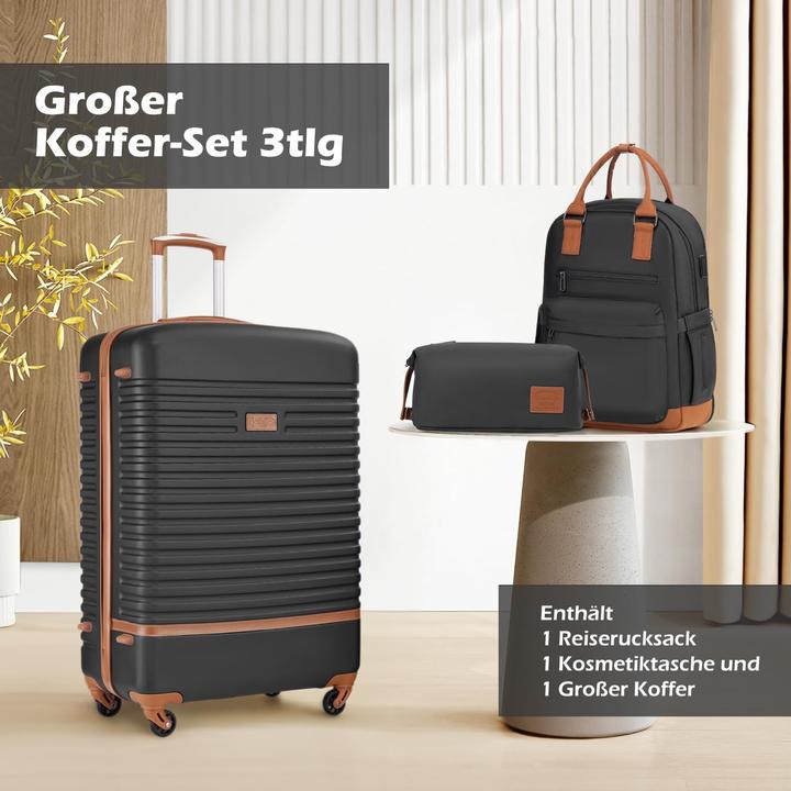 Produktbild Coolife 3-teiliges Reisegepäck-Set (93 l, Handgepäck (bis 50l), L (90 - 115l))