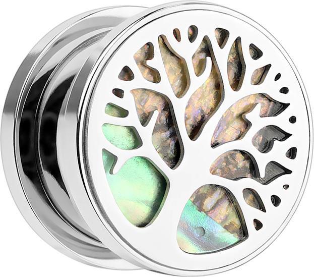 Star Piercing Flesh Plug Baum des Lebens mit Abalone (ohne Messing, Chirurgenstahl 316L)