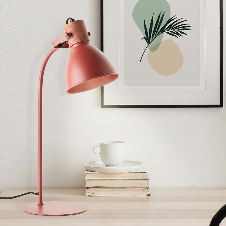 Actual product image Brilliant Erena Table Lamp 52cm red metal/wood cord intermediate switch 1x A60 (E27)