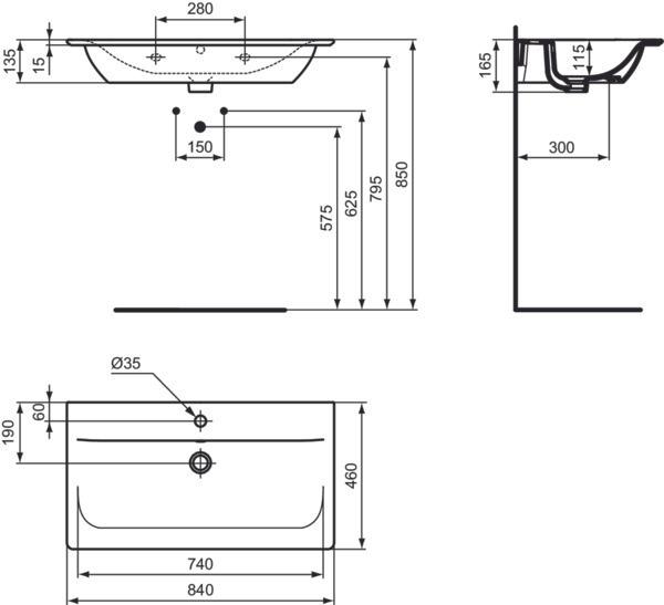 Actual product image Ideal Standard Connect Air furniture washbasin 840mm E0279 (460 mm, 840 mm)