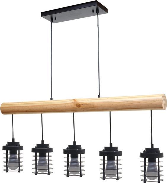 Image du produit Swisshandel24 Lampe à Suspendre, Industriel Vintage Bois Métal Noir - 5 Abat-jour Cage (E27)