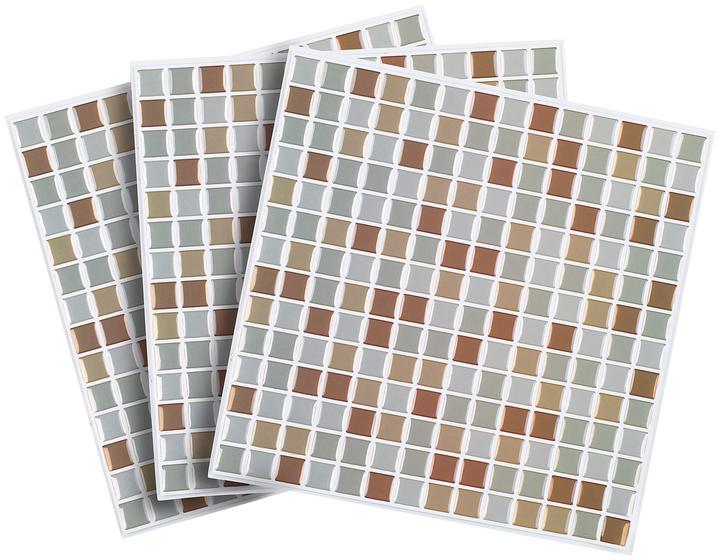 Produktbild Infactory Selbstklebende 3D-Mosaik-Fliesenaufkleber "Bronze", 3er-Set (26 x 26 cm)