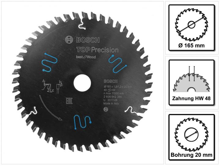 Produktbild Bosch Professional Zubehör Kreissägeblatt Top Precision Best for Wood, 165 x 20 x 1,8 mm, 48