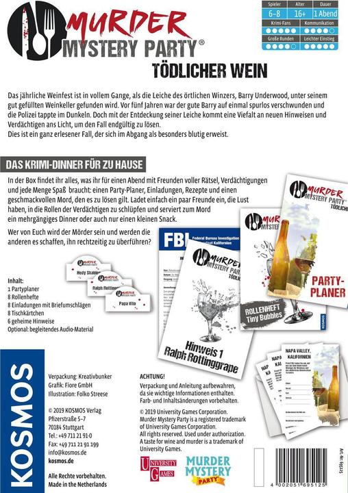 Produktbild Kosmos Murder Mystery Party - Tödlicher Wein (Deutsch)