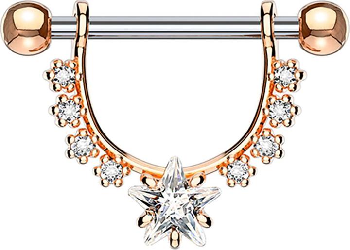 Produktbild Star Piercing Barbell rosegold Kristall halbbogen mit Sternkristall (Chirurgenstahl 316L)