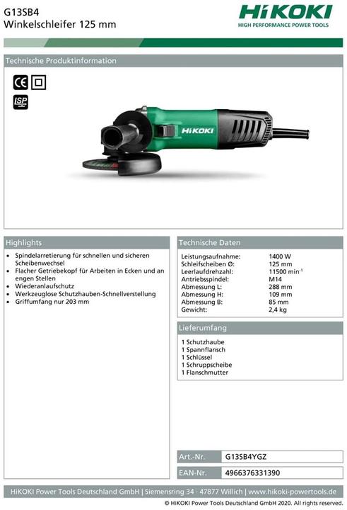 Produktbild Hitachi G13SB4 (125 mm)