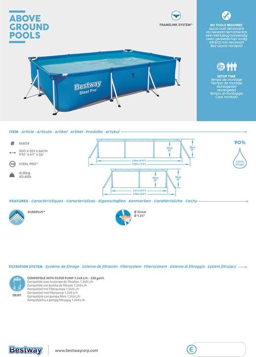 Produktbild Bestway Swimming Pool Steel Pro rechteckig (300 x 201 x 66 cm)