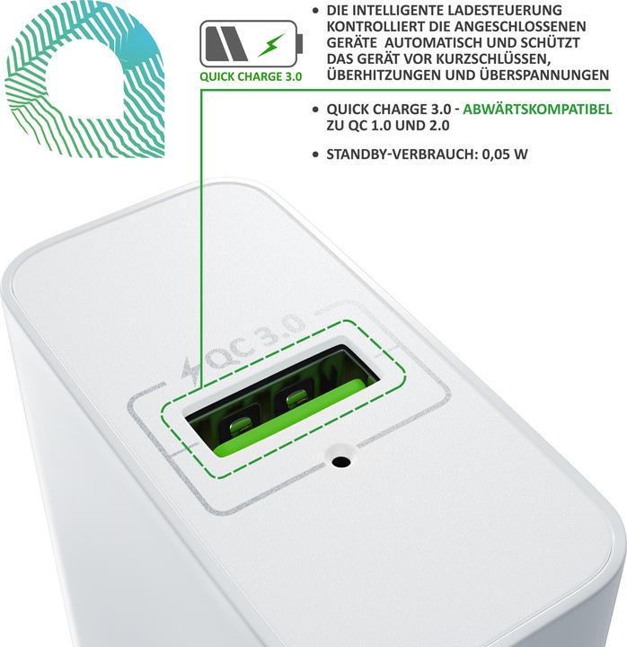 Image du produit Aplic Chargeur USB 3000 mA, alimentation avec fonction de charge rapide, Quick Charge 3.0, Smart Charge (18 W)