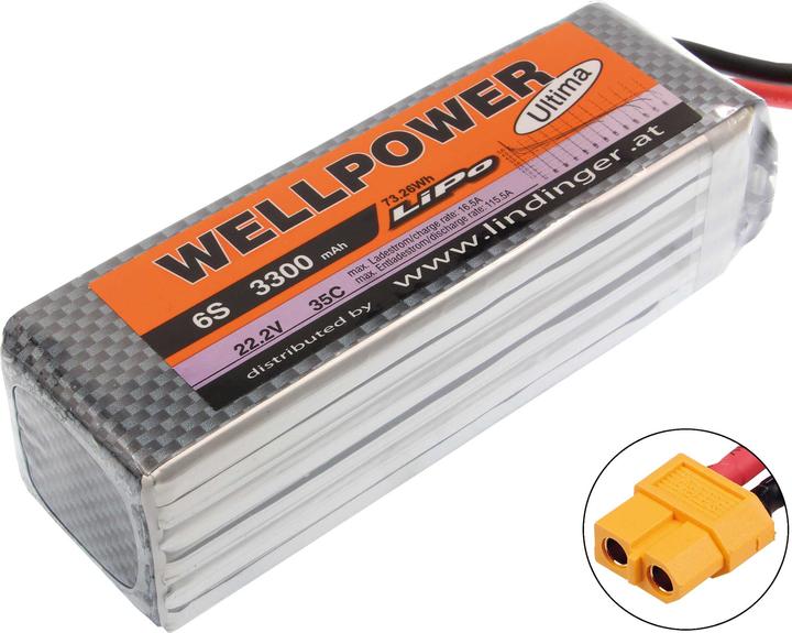 Image du produit Wellpower BATTERIE LIPO ULTIMA 3300 MAH / 22,2 VOLT 6S 35/70C CH5/8 XT-60 (22.20 V, 3300 mAh)