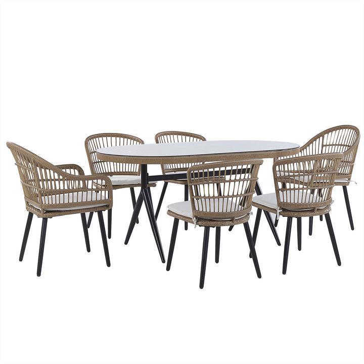 Produktbild Beliani Gartenmöbel Set Rattan natürlich 6-Sitzer Auflagen beige ALIANO II (159 cm)