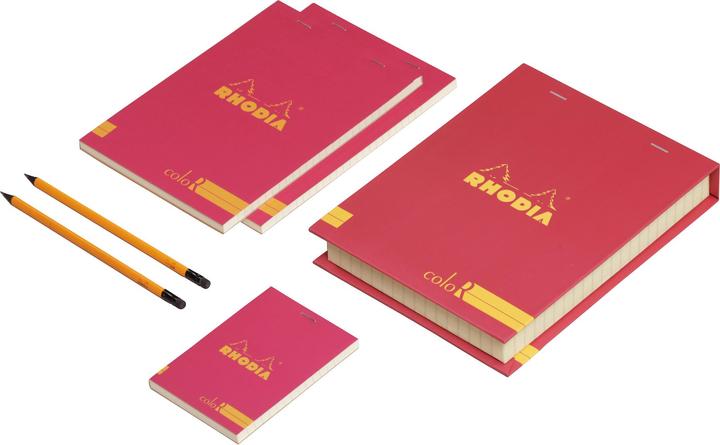Image du produit Rhodia Coffret coloR (3 blocs agrafés coloR ligné + 2 crayons) - Framboise