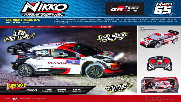 Actual product image Nikko RC 10394 Night Mode Toyota Gazoo WRC, remote-controlled rally car with realistic details m