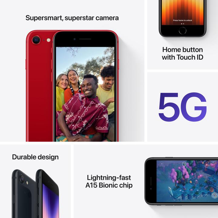 Immagine prodotto Apple iPhone SE (3rd Gen) (128 GB, Midnight, 4.70", SIM + eSIM, 12 Mpx, 5G)