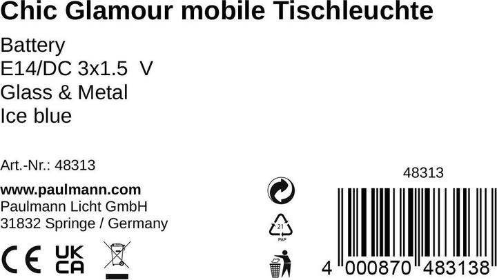 Nährwerte und Zutaten Pauleen Mobile Tischleuchte Chic Glamour (25 lm, E14)