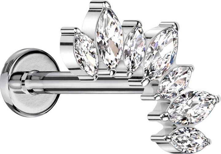 Actual product image Star Piercing Micro Labret internal thread silver fan with seven crystals silver (without brass, Titanium G23)
