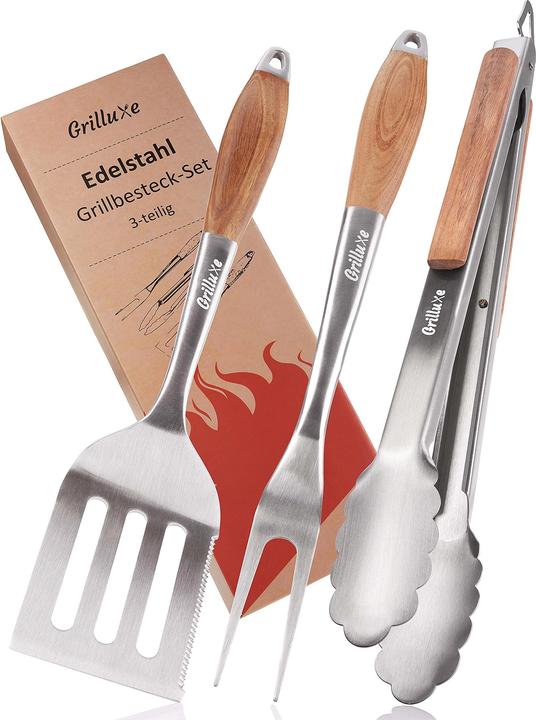 Produktbild Grilluxe Grillbesteck Set, 3-teilig, Akazienholz, Edelstahl
