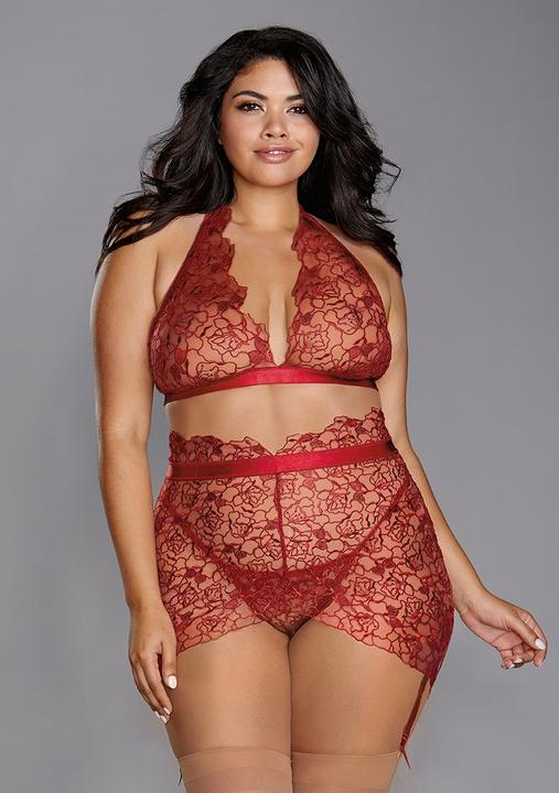 Produktbild Dreamgirl Delicate Floral Embroidery Three-Piece Set - Garnet (XXL)