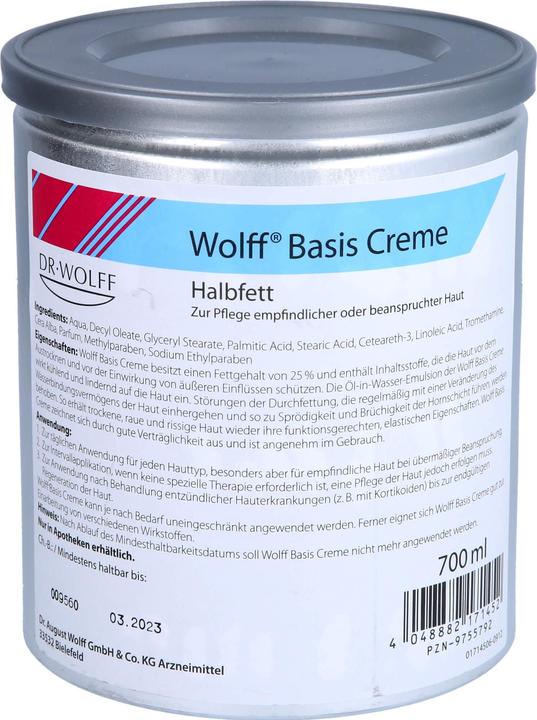 Produktbild Dr. Wolff Wolff Basis Creme, 700 ml CRE (Körpercreme, 700 ml)