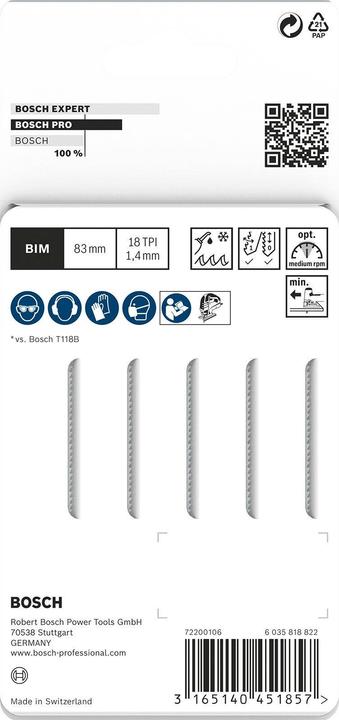 Immagine prodotto Bosch Professional Zubehör Lama per seghetto alternativo PRO in acciaio inox T118EFS, 83 mm, 5 pezzi.