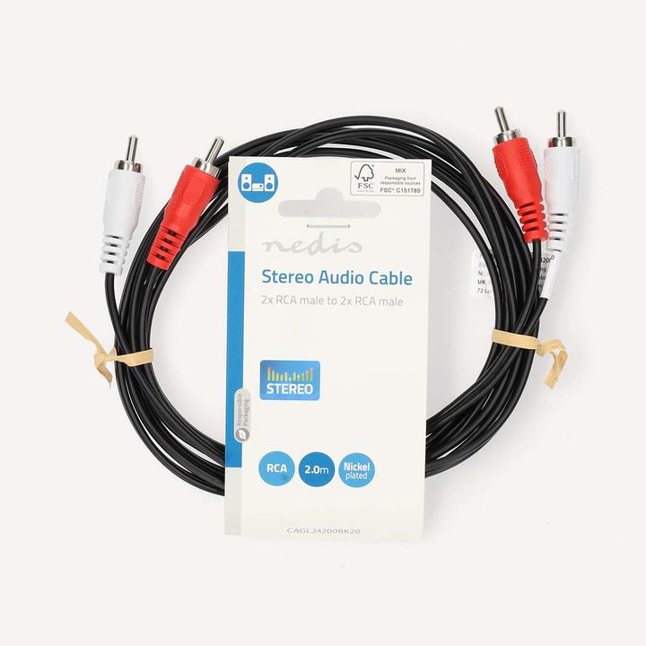 Produktbild Nedis Stereo-Audiokabel | 2x RCA Stecker | 2x RCA Stecker | Vernickelt | 2.00 m | Rund | Schwarz | L (2 m)
