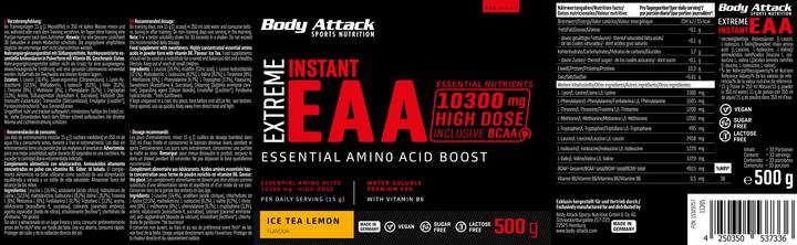 Nährwerte und Zutaten Body Attack Extreme Instant EAA (500g Dose) (Lemon Ice Tea, 1 Stk., 500 g)