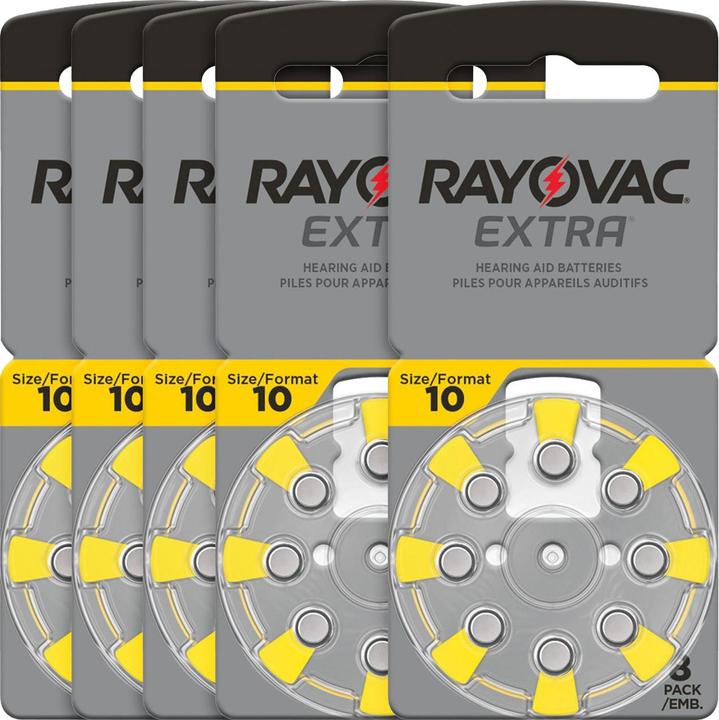 Rayovac 5er-Set HÃ¶rgerÃ¤te Batterien Extra 10, gelb,1,45V 105 mAh, 40er-Pack (40 Stk., 10, 105 mAh)