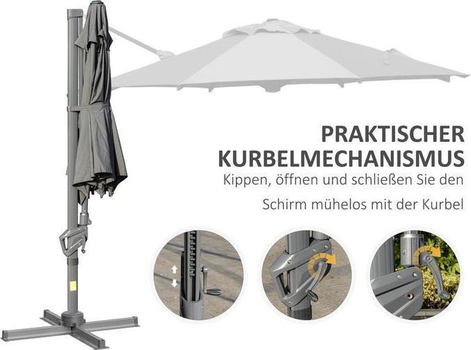 Produktbild Swisshandel24 Ø298 cm Kurbelschirm Ampelschirm mit Kurbelvorrichtung Alu Roma Schirm Neigungswinkel verstellbar Du (2.98 m)