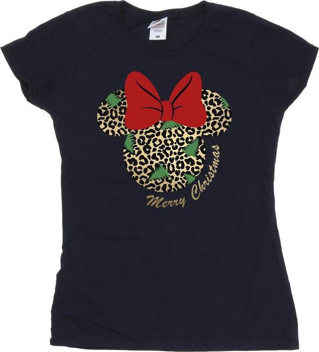 Actual product image Disney Womens/Ladies Minnie Mouse Leopard Christmas Cotton T-Shirt (L)