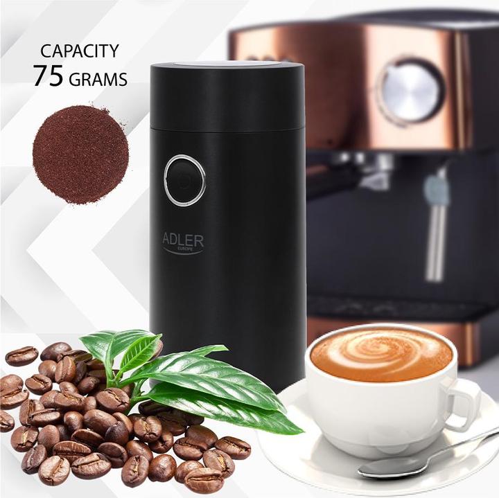 Produktbild Adler Coffee grinder AD4446bs 150 W, Coffee beans capacity 75 g, Lid safety switch, Juodas (EU-Stecker)