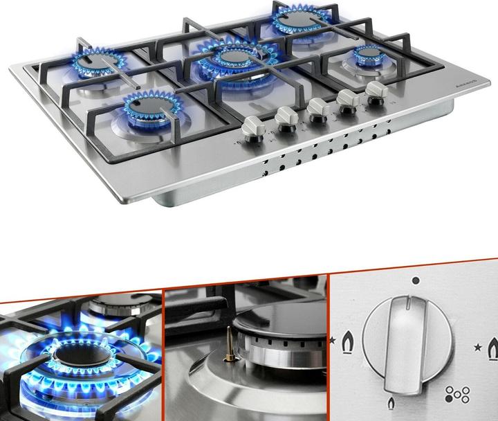 Immagine prodotto Arebos Piano cottura a gas in acciaio inox da 68 cm (5 fuochi)