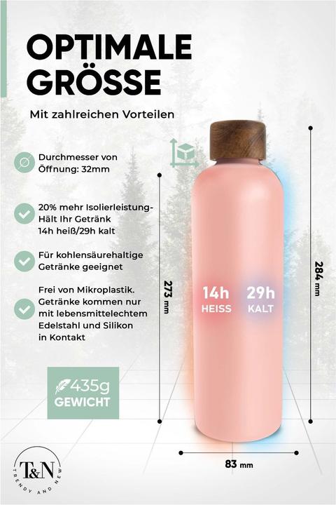 Actual product image T&N Stainless steel water bottle (Wood Edition, Nude, 1l) (1 l)