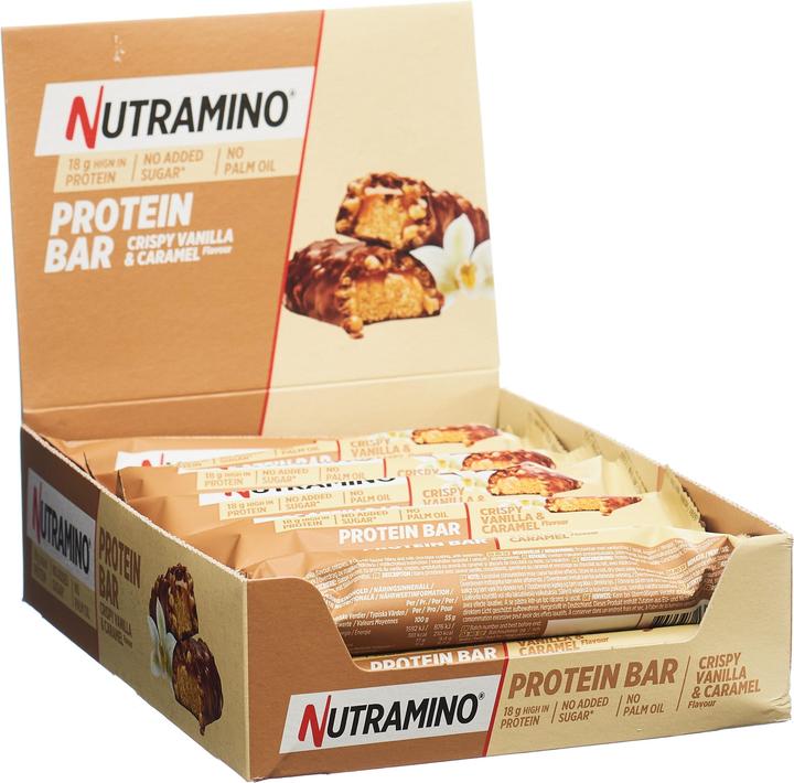 Produktbild Nutramino Crispy Proteinbar Vanilla & Caramel (12x64g) (Vanille, 12 Stk., 660 g)