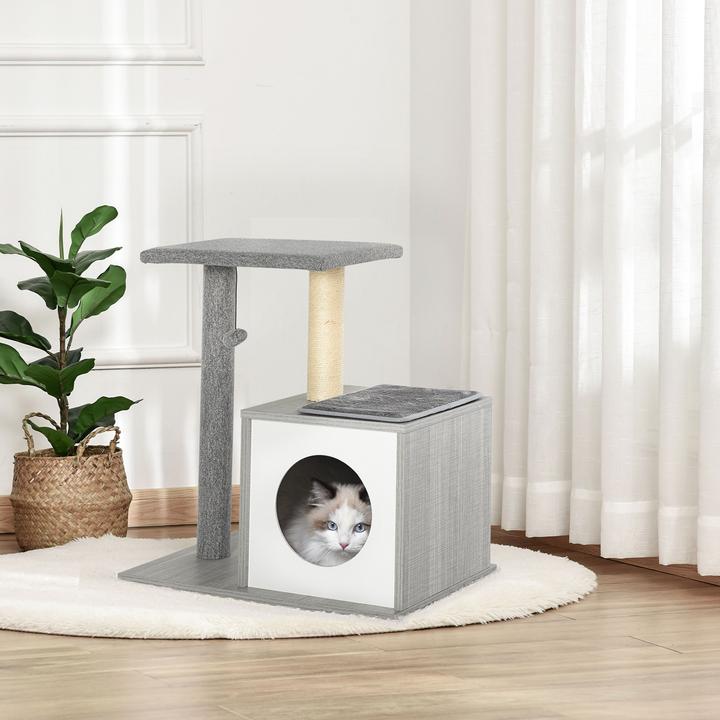 Actual product image PawHut Cat tree with cuddly den (62 cm, Grey)