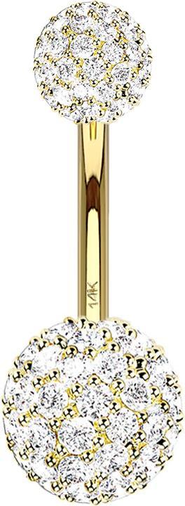 Image du produit Star Piercing Banane en or 14k avec deux boules de cristal en argent (sans laiton, Or 14k)