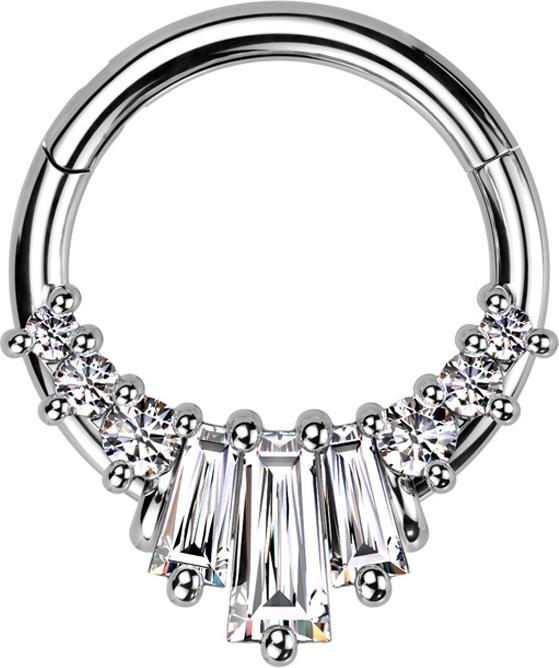 Star Piercing Micro Segmentring klappbar silber sechs runde und drei Baquette Kristalle silber (Chirurgenstahl 316L, Messing)