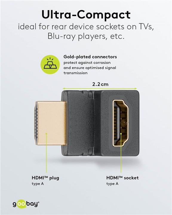 Immagine prodotto Goobay Adattatore angolare HDMI 90°, placcato oro 8K@60HZ (HDMI)
