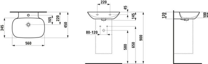 Image du produit Laufen INO lavabo, 1 trou pour robinet, avec trop-plein, 560x450mm, H810302 (550 mm, 1300 mm)