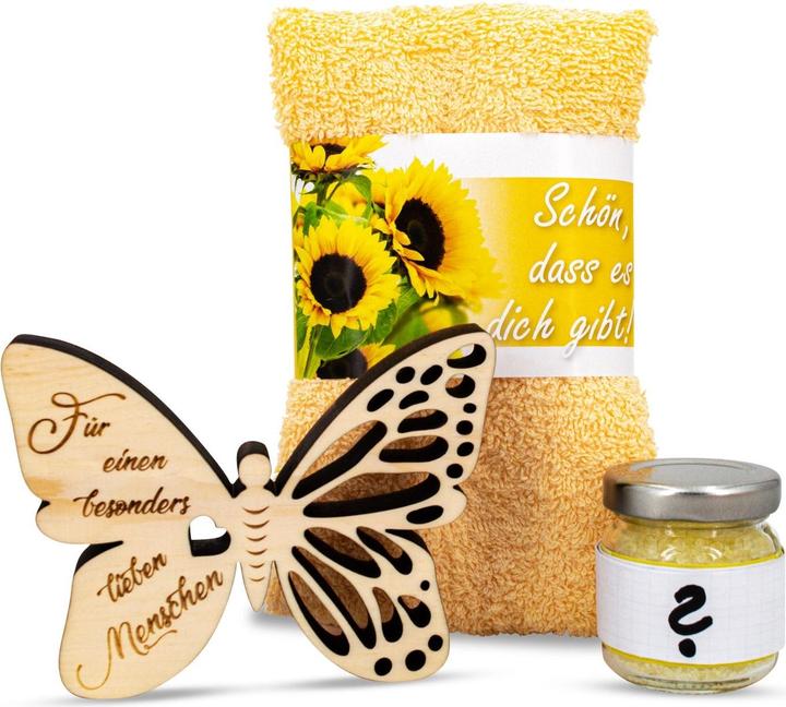 Produktbild ZNatur Geschenkset Zirben Holz Arvenholz Schmetterling Geschenk Deko mit Gravur Lieber Mensch Badesa (Körperpflegeset)