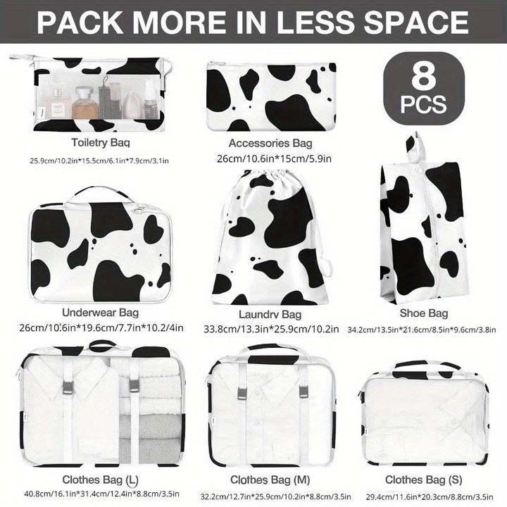 Actual product image Only-Bags.Store 8pcs, Cow Print and Leopard Print Packing Cubes Luggage Packing Organiser, Travel Accessories