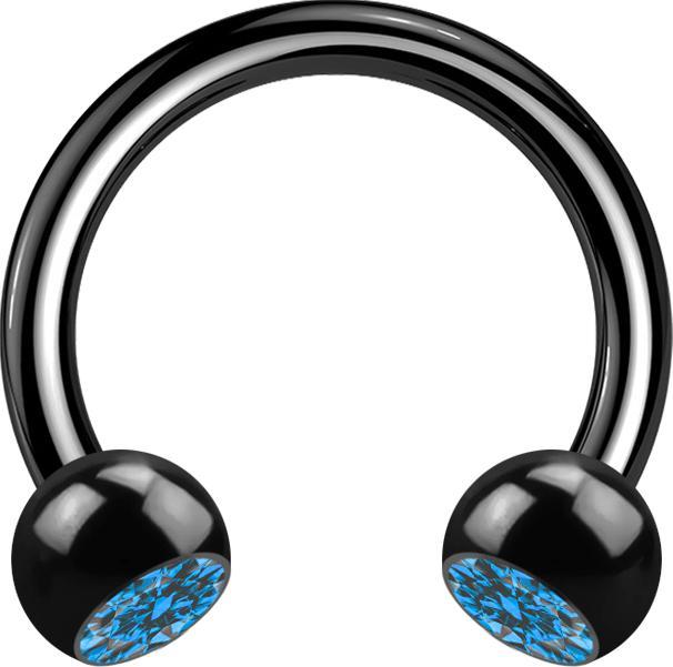 Star Piercing Micro Circular Barbell schwarz mit zwei Kugeln Kristall hellblau (ohne Messing, Titan G23)