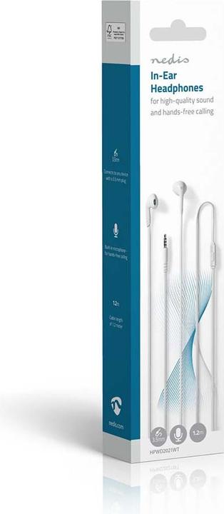 Produktbild Nedis Kopfhörer mit Kabel | 3.5 mm | Seillänge: 1.20 m | Eingebautes Mikro | Weiss (Kabelgebunden)