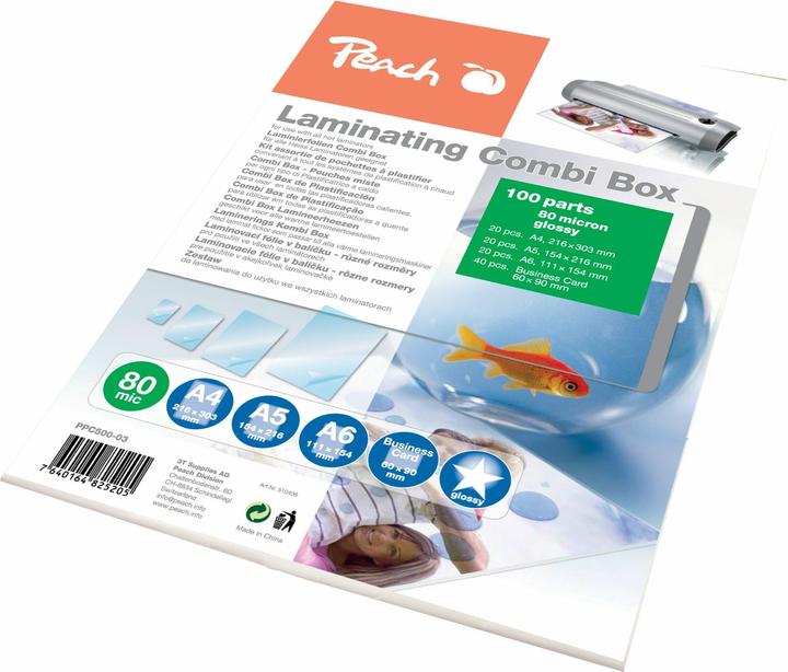 Produktbild Peach Laminating Combi Box (A4, A5, A6, Visitenkarte, 100 Stück, 80 µm)