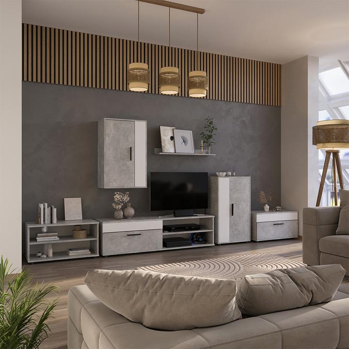 Actual product image Vichy Lowboard & Regal Berno, Beton/Weiss, mit 1 Klappe