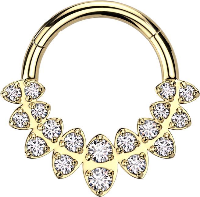 Star Piercing Micro Segmentring klappbar vergoldet Ovale mit doppel Kristalle silber (Chirurgenstahl 316L, Messing)