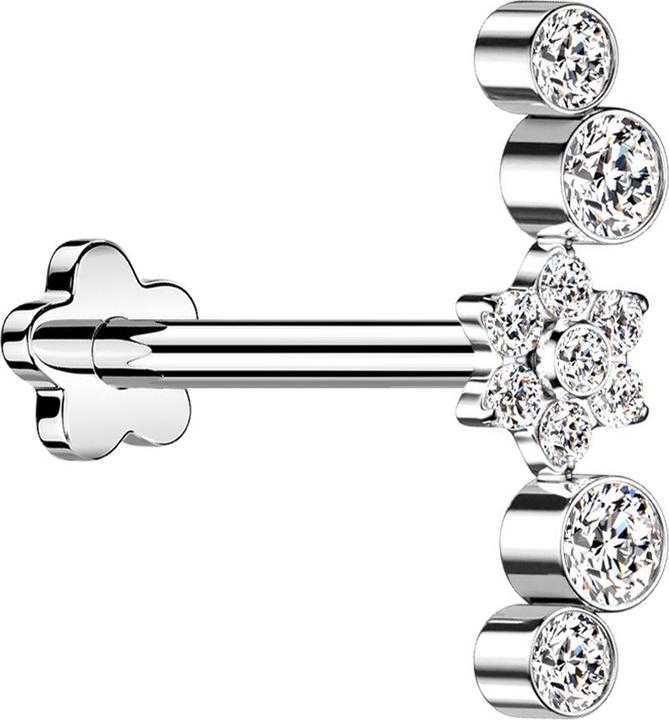Produktbild Star Piercing Micro Threadless Labret Blume silber Blume Kristalle silber vier Kristalle (Titan G23, ohne Messing)