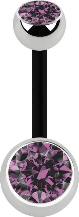 Produktbild Star Piercing Banane schwarz mit zwei Kugeln silber Kristall hellviolett (ohne Messing, Chirurgenstahl 316L, Bioflex)
