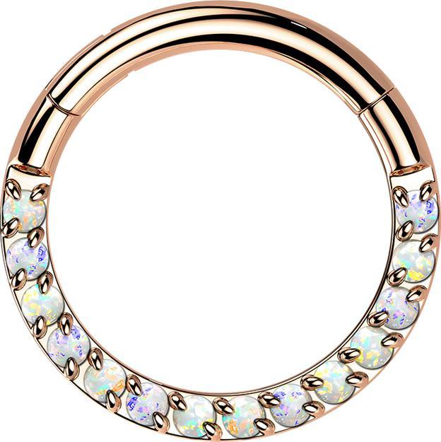 Produktbild Star Piercing Micro Segmentring klappbar rosegold front Opale weiss (Titan G23, ohne Messing)
